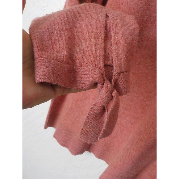LOFT Wool Blend Pink Knit Tunic Sweater Lace Tie Cuffs Women size XL Round Neck - Picture 5 of 10